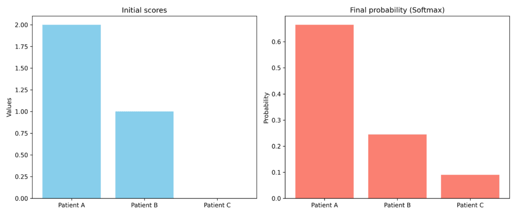 From initial scores to final probability bar graphs