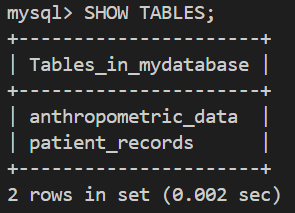 command SHOW TABLES
