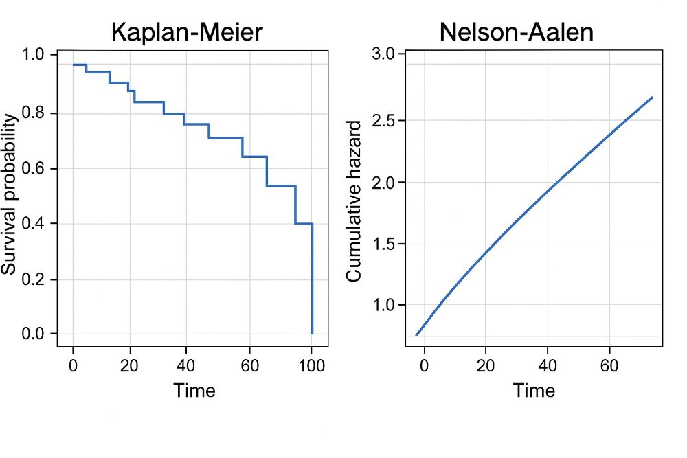 Kaplan-meier vs nelson-aalen line graph