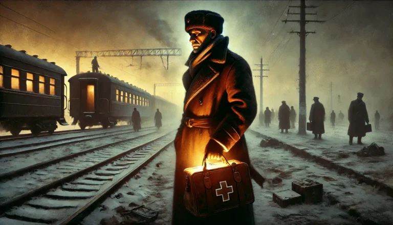 A doctor in a railwais stations in rural russia
