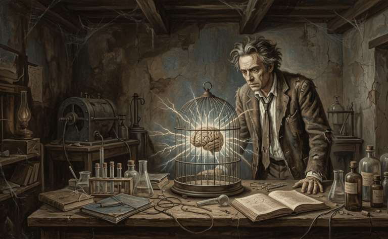 A researcher observes a brain in a cage