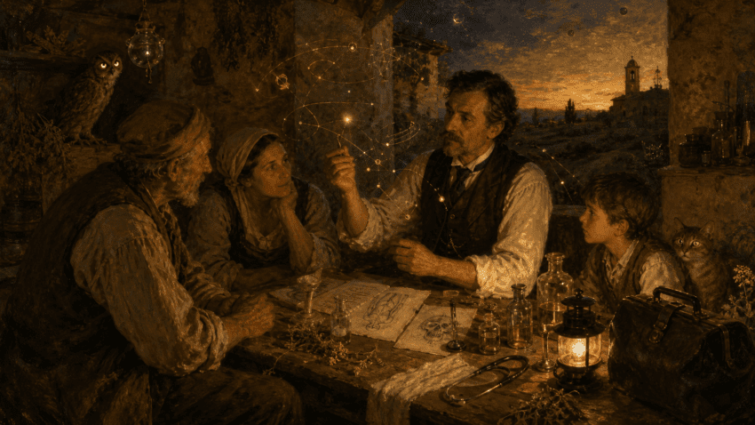 A doctor translates text